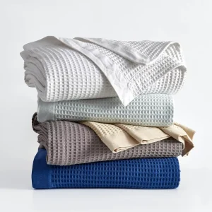 Cloudland Organic Woven 100% Cotton Waffle Weave Thick Double Layer Throw Blanket Queen Size Luxurious Four Seasons Customizable