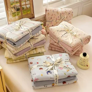 Cloudy Washed Cotton Printed Bedding Set Double Layer Gauze Lace OEKO-TEX Skin Friendly Princess Style for Queeb Size Bed