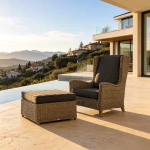Club Chair with Aluminum Frame Hand Woven Rattan for Outdoor Hotel Poolside Commercial Grade