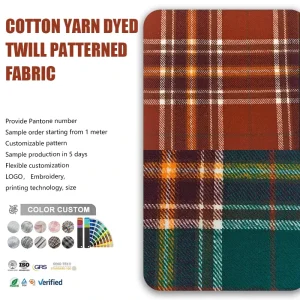 Coarse hemmed 100% Cotton Yarn Dyed Twill Patterned Fabric 170gsm Custom made Cotton Flannel Fabric with Patterned Design