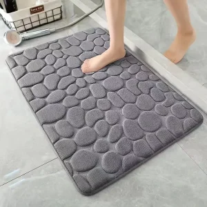 Cobblestone Embossed Bathroom Bath Mat Coral Fleece Non slip Carpet in Bathtub Floor Rug Shower Room Doormat Memory Foam Pad