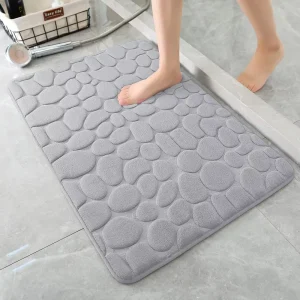 Cobblestone Memory Foam Bathroom Shower Floor Mat Rugs Quick Dry Absorbent Non Slip Stone Bath Mat
