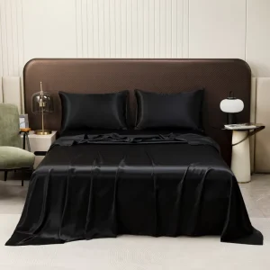 Cobedzy 4-Piece Red Silk Satin Queen Size Bedding Set 1 Deep Pocket Fitted Sheet 1 Flat Sheet 2 Pillowcases Air-permeable