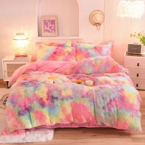 Color Faux Fur Velvet Fluffy Plush Soft Modern Home Bedding Warm for Girl Sheet Set 4 Pieces