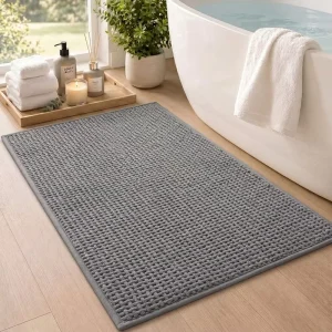 Color&Geometry 30×17 Waffle Bath Mat Rubber Non Slip Bathroom Rug Soft Absorbent Chenille