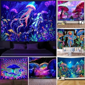 Colorful Abstract Hippie Trippy Psychedelic Mushroom Wall Hanging Tapestry for Home Decor