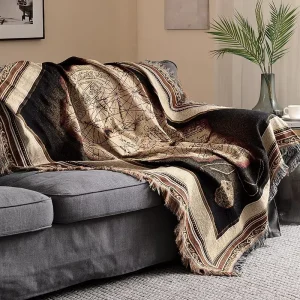 Colorful Decorative Home Textile Woven Fringed Yellow Woven Blanket Abstract