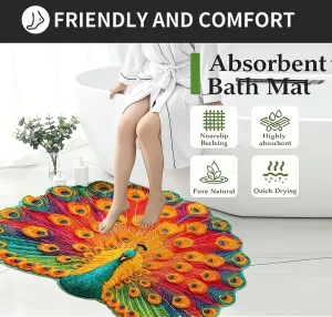 Colorful Peacock Shaped Mat Anti Slip Water Absorbent Decor Rug Living Room Bathroom Use