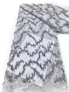 Colorful Sequins Embroidery Nonwoven 100% Polyester Anti-Pull Lace Fabric for Children’s Wedding Party