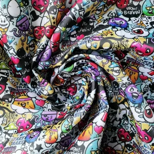 Colorful Street Graffiti Cartoon Digital Print Twill 100% Polyester Quick-Dry Lining Fabric Coat Interlining Garment Bag Girls