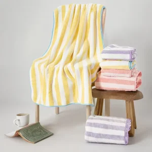 Colorful Velvet Stripe Beach Towel Terry Soft Women Men Travel Pink Yellow 70*140cm Beach Towel Cotton