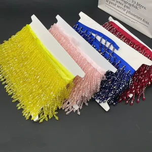 Colors 5.6 CM Sparkle Glass Crystal Beaded Lace Trim Colorful Iridescent Stone Beads Chain Trim Fringe Tassel Trim