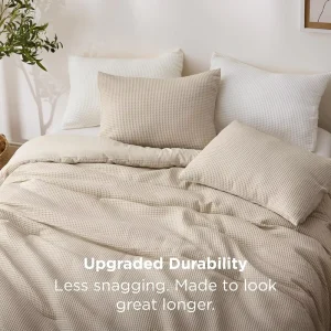 Combed Cotton Premium Gradient Dyed Waffle Weave Bedding Set 5 PCS 240 GSM Soft Cotton Bedspread Set for Retail Bulk 21s 32s