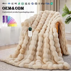 Comfort Blanket Electric Heating Blanket 220V for Winter Wool Square Plant Plain Faux Fur ODM OEM