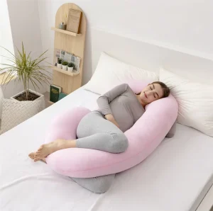 C Shaped Pink Pregnancy Pillow Soft Body Support for Side Sleepers Maternity Bedding with Massage Features for Sleeping Women
