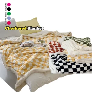 Comfortable Flannel Blanket Personalized Chunky Plush Thick Soft Bed Comforter Winter Checkered Blanket