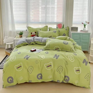 Comfortable Hotel Class a Washed Cotton Linen Four Piece Set King Size Quilt Cover Bedding Set