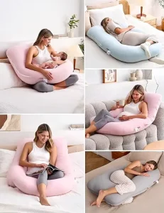 Comfortable Maternity Pillows for Pregnant Women U Shape Cozy Full Body Wedge Removable Washable Knit Cotton Pregnancy Pillow