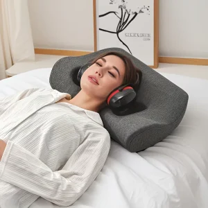Comfortable Neck Support Ergonomic Memory Foam Filling Double Hole Ear Pillow Leaves Pattern for Side Sleepers Polyester Cover
