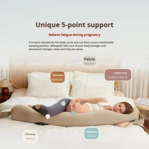Comfortable Pregnancy Pillow with Cotton & Polyester Fiber U Shaped Design for Side Sleeping and Belly Waist Support