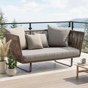 Comfortable Rattan Outdoor Sofa with Metal Frame Nordic Design Waterproof & Sunscreen