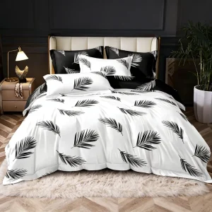 Comfortable Sleeping Feather Pattern Printing 100% Polyester Quilt Cover Household Microfiber Bedding Set With Pillowcases