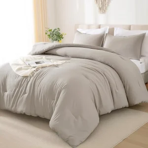 Comforter Set 7 Pieces Bed in a Bag Cal King Bedding Comforter Sets Oatmeal Summer Solid Soft Lightweight Comforter