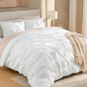 Comforter Set 79x90Inch 3 Pieces Cute Soft Pinch Pleat Bedding Comforters Sets Fluffy Down Alternative Western Bed Set