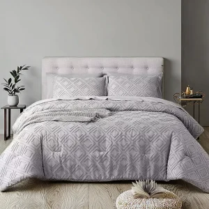 Comforter Set with Sheets Light Grey Soft and Embroidery Bohemian with Diamond Pattern Jacquard Tufts Bedding Set for All Season