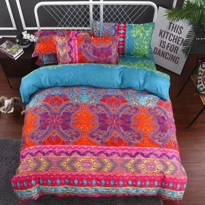 Comforter Sets 3 Pieces Embroidery Printed Coverlet Pillowcase Cotton Filling Lightweight Bedspread Set for Home Use All Seasons