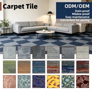 Commercial 24″X24″ Puzzle Carpet Tiles Blue Fluffy Surface Splicable Floor Carpet Tiles for Office Indoor Commercial Flooring
