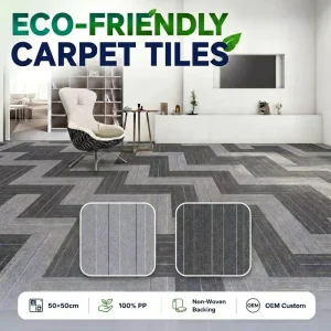 Commercial Carpet Tiles 50×50 Striped Modular Office Carpet Tile Eco Non Woven Bitumen Free Anti Slip PP Loop Pile Flooring