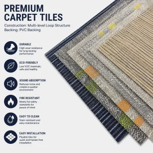 Commercial Carpet Tiles PVC Backing Multi Level Loop Pile Office Carpet Tile Heavy Traffic Flooring