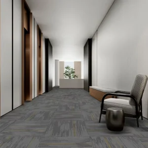 Commercial Dual Style Modular Carpet Tiles Thin Vertical Line & Jacquard Grain Fire Resistant Easy Clean Square Floor Mat
