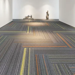 Commercial Office Carpet Tiles PP Medium Pile PVC Backing Cushioned Washable Antimicrobial Modern Striped Tufted Carpet