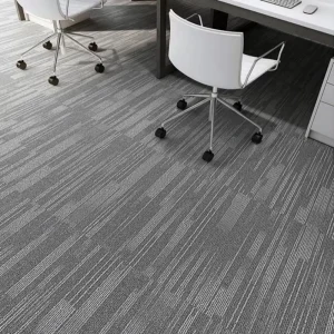 Commercial Vertical Striped Modular Carpet Tiles Thin Line Design Fire Resistant Easy Clean Square Floor Mat