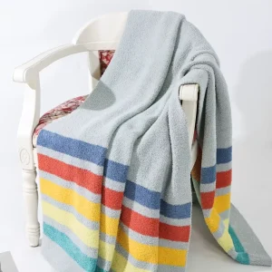 Compliance Requirement Multi-color Stripe Custom 50*70” Throws Knitted Blanket for Indoor Keeping Warm