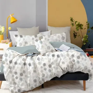 Contemporary Light Blue Dot Floral Duvet Cover Set Soft Woven Cotton Bedding for Apartment & Hotel