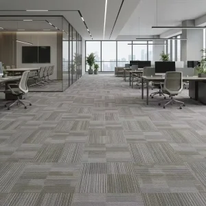 Contemporary Linear Design Carpet Tiles Grey and White Mix Non Directional Flooring for Education Retail & Basement
