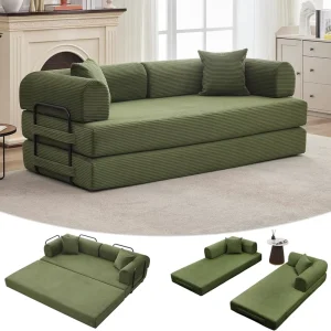 Convertible Sofa Bed with 79 inch Corduroy Floor and Pillow Suitable for Living Rooms and Apartments Without Assembly
