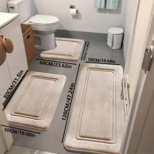 Cool-touch Water-absorbent Solid Color Coral Fleece Bathroom Rug Stain-resistant Easy Care Non-slip Modern Minimalist Mat