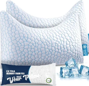 Cooling Adjustable Sleeper Pillow for Shoulder Pain Relief Shredded Memory Foam Bed Pillow with Extra Foam Fill Included