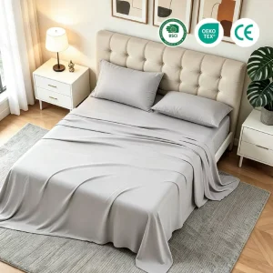 Cooling Bamboo Sheet Set Hot Sleeper Breathable Bed Linens Deep Pocket Moisture Wicking Lightweight Queen 300TC
