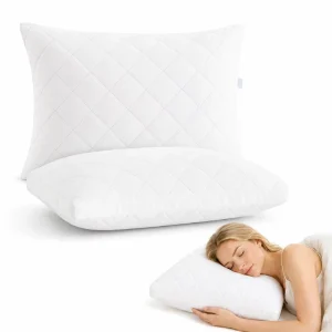 Cooling Bed Pillow with Breathable Quilted Knit Cover Firm Support Gusseted Pillow for Hot Sleepers Machine Washable