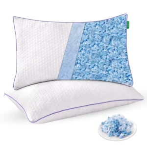 Cooling Bed Pillows Standard Size Set 2 Shredded Memory Foam 2 Pack Gel Pillow Adjustable Firm Soft Pillows for Side Stomach