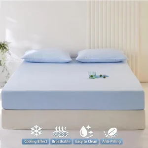 Cooling Bed Sheet Set 3PCS (1 Fitted Sheet + 2 Pillowcases) Breathable Moisture Wicking Soft Anti Pilling Easy Care Bedding Set
