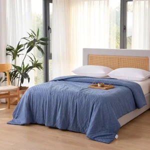 Cooling Comforter Soft Lightweight Waffle Weave Blanket All Season Contemporary Bedding 106×90 King Blue