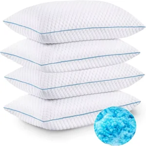 Cooling Gel Infused Shredded Memory Foam Bed Pillows Queen Size Set of 4 for Side Back Stomach Sleepers