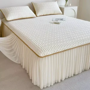 Cooling Ice Silk Bed Skirt Set Bedding 3 Pcs Thickened 5mm Latex Cooling Mat for Summer Comfort With Pillowcase