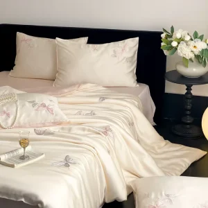 Cooling Touch Butterfly Pattern Bed Sheet Duvet Cover Set 60S Luxury Bedding Set Soft